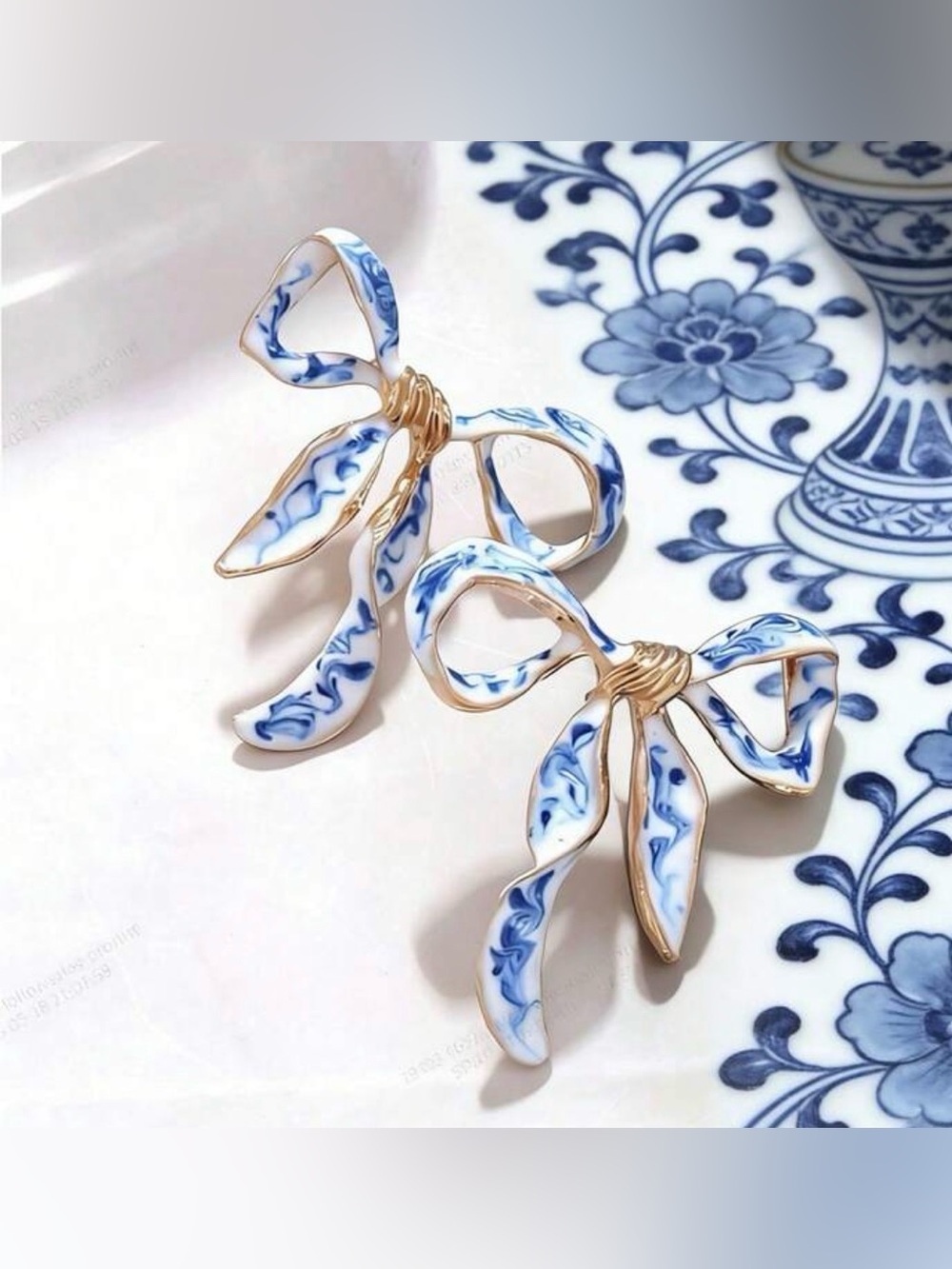Blue & White Bow Earrings